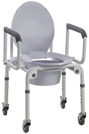 Drive, Steel Drop-Arm Commode with Wheels and Padded Armrests, 11101W