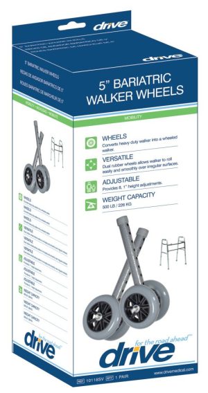 Drive, 5" Bariatric Walker Wheels with Two Sets of Rear Glides, 10118SV