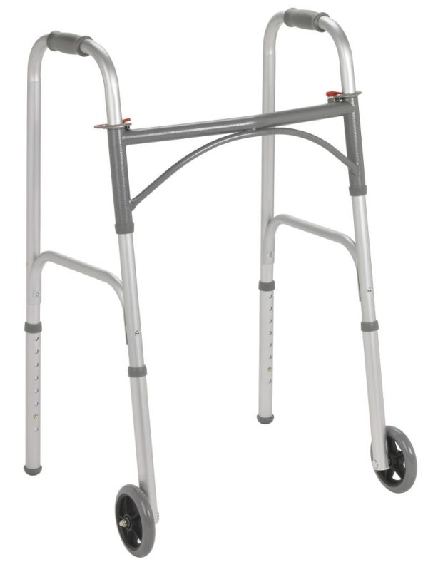 Drive, Folding Walker, Two Button with 5" Wheels, 10244-4