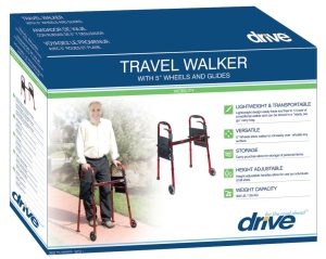 Drive, Deluxe Folding Travel Walker with 5" Wheels, RTL10263KDR