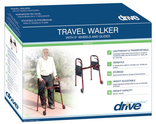 Drive, Deluxe Folding Travel Walker with 5" Wheels, RTL10263KDR