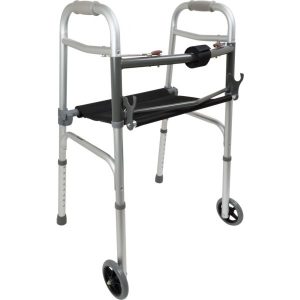 ProBasics, Two-Button Folding Walker with Wheels and Roll-Up Seat, WKAAW2BST