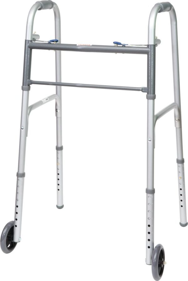 ProBasics, Economy Two-Button Folding Steel Walker with 5" Wheels, WKSAW2B